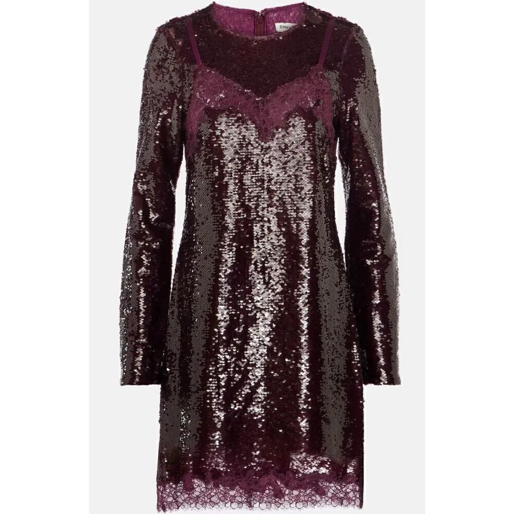 SIMKHAI Mako Sequined minidress In Maroon NWT Size 6